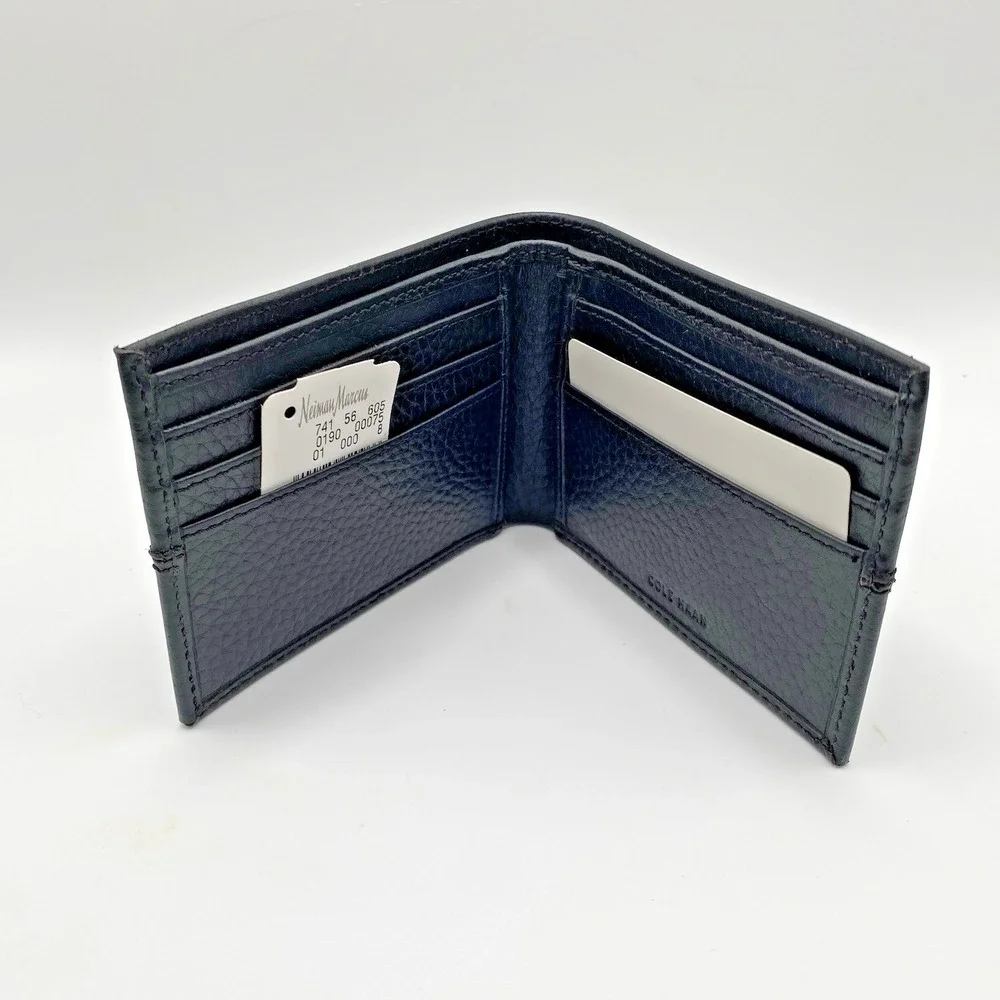 NEW Cole Haan Black Pebbled Leather Billfold Wallet w/ Box | Classic Slim Bifold